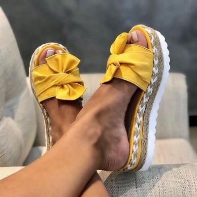 China CUSHIONING 2022 Wholesale Popular Summer Women Slide Sandal With Bow Decoration Ladies Slipper Printed Flat Slides For Girl for sale