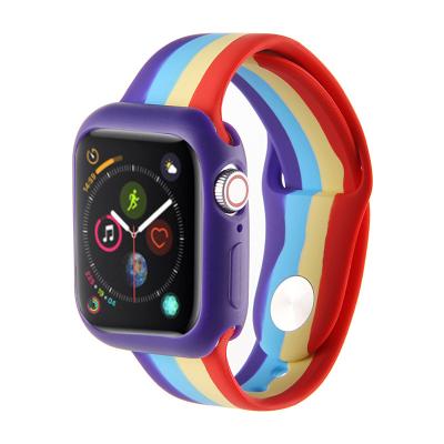 China For Apple Watch Band 42mm 38mm Rainbow Silicone Watch Strap For Apple Watch 7 Band 45mm 41mm 42mm 40mm 38mm Sports Watch Band For Apple Watch 5 Se Iwatch series 6 4 3 2 1 for sale