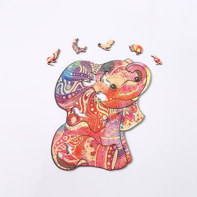 China Cartoon Toy Amazon Hit Baby Elephant Kit Models Kids Toy Colored Wooden Jigsaw Puzzle for sale