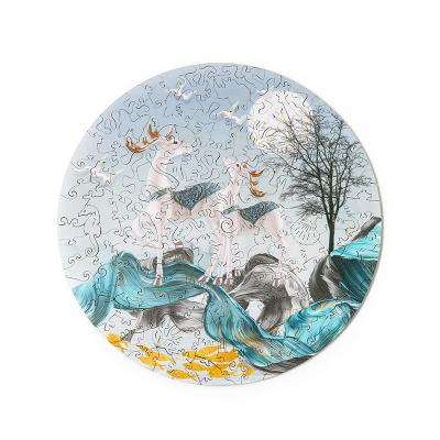 China New Style DIY Colorful Wooden Eagles Deer Animal Round Jigsaw Puzzle for sale