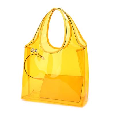 China New Design High Quality Fashion Colorful Handbags Like PVC Clear Transparent Handbag With Small Purse Beach Bag for sale