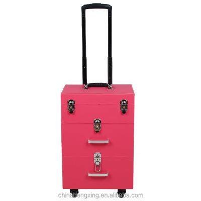 China Fashoion Private Label Pink Beauty Organizer Case Cosmetic Aluminum Hard Travel Trolley On Wheels for sale