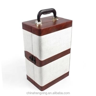 China Luxury PU Leather Hard Carrying 2 Bottle Wine Box With Handle for sale