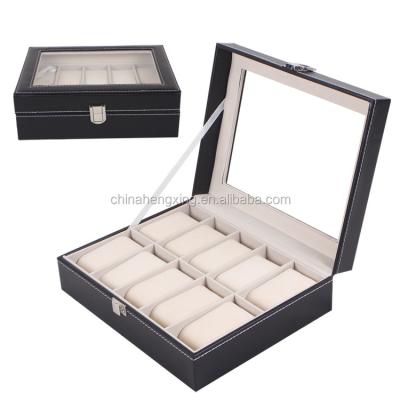 China Luxury Black Leather PU Leather 10 Slots Watch Box for sale