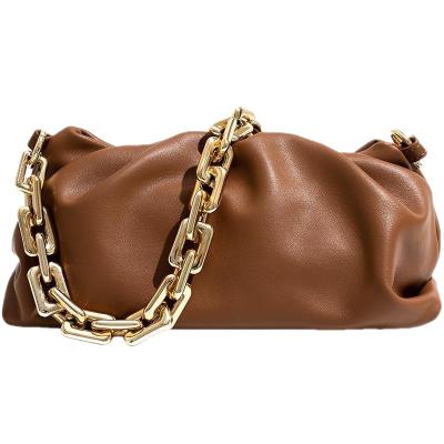 China Portable Women Leather Dumpling Chain Clutch Pocket Cloud Shaped Bag Ruched Chain Link Shoulder Handbag Purse for sale