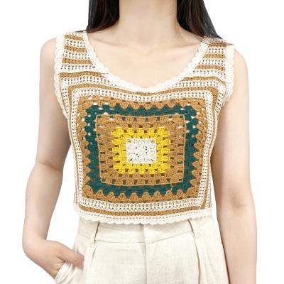 China High Quality Custom Made Breathable Women Crochet Woven Pattern Sweaters Halter Vest Knitting Tops For Ladies for sale