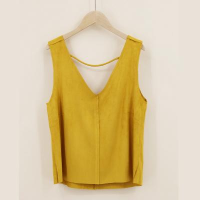 China Viable Custom Made Lady Summer Fashion Casual V-neck Solid Suede Crop Top for sale