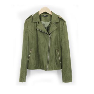 China Army Green Fashion Zipper High Quality Suede Cropped Washed Biker Motorcycle Woman Customized Jacket for sale