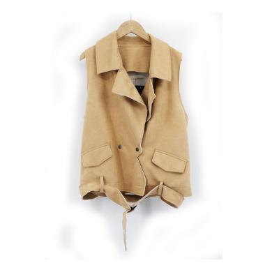 China Spring Belt Decoration Women Solid Casual Solid Sleeveless Suede Cropped Vest Jacket Coat for sale