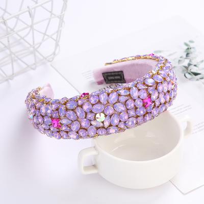 China Designer Rhinestone Bling Color Handmade Rhinestone Velvet Padded Luxury Princess Headband Fashion Design Headbands Women Party Holiday Headband for sale