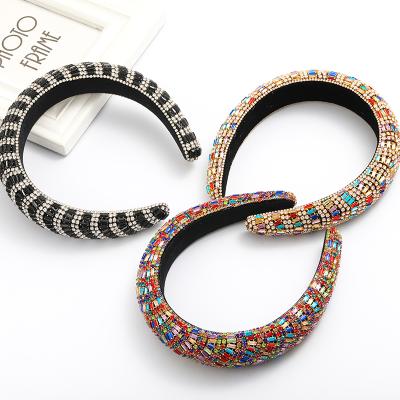 China New Design Rhinestone Women Designer Rhinestone Wide Bejeweled Iridescent Crystal Padded Rhinestone Wide Bejeweled Hair Band Party Hair Accessories for sale