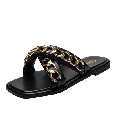 China CUSHIONING 2021 summer new style fashion flat ladies chain outdoor sandals and slippers CIA tide women's slippers for sale