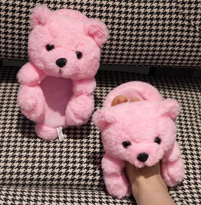 China CUSHIONING Teddy Bear Fluffy Animal Home Slippers Toy Open-Toe Slippers Teddy Bear Floor Cotton Plush Kids Women Indoor Slippers for sale