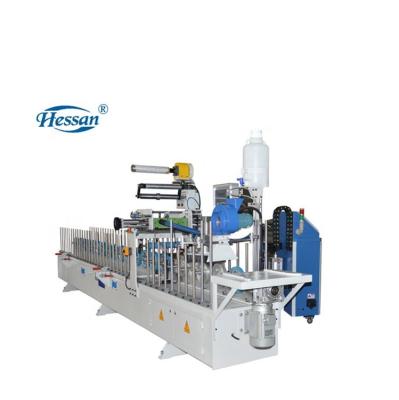 China Building material stores HOT PUR glue/EVA glue wrapping machine for panel veneer strip slicing machine profile collect machine for sale