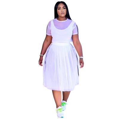 China 2021 Summer Breathable Plus Size Sports Invest Mesh See Through Women Tank Top And Skirt 3 Pieces Skirts Set Women for sale