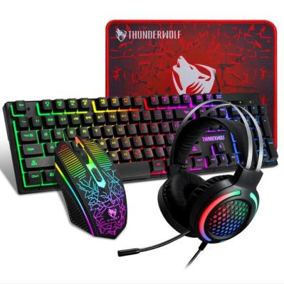 China For New Design Desktop RGB Colorful LED Backlight Light Game Set With Keyboard Mouse Headset 4 In 1 Combo for sale