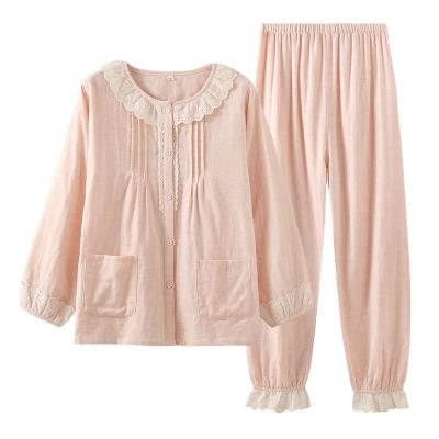 China Breathable Cotton gauze pajamas lace lace thin long sleeve can be worn outside the home suit set for sale