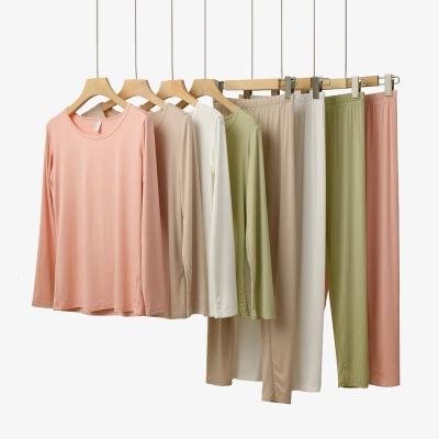 China Breathable Essential Women Clothing Modal Ribbed Basic Nude Tops Shirt Leggings Skims Lounge Wear Two Piece Loungewear Women's Sets for sale