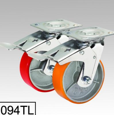 China Heavy Duty PIVOT Caster PU Wheel With Double Brakes for sale