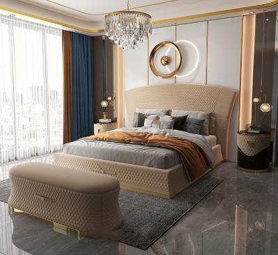 China Luxury Good Quality Beds Luxury Quality Solid Wood Bed And Italian Gold Panel Frame Bed Modern Luxury for sale