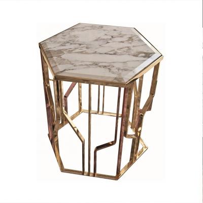 China Nordic Corner Luxury Marble Table Table Italian Design Hexagon Couchtisch Lacquer Metal Wire Coffee Table for sale