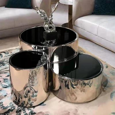 China Italian Design Good Quality Round Marble Style Marble Coffee Table Modern Lacquer Stoving Nesting Living Room Table for sale