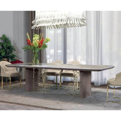 China Wholesale luxo titanium high light MESA factory price gold dining table luxury shiny marble dining table for sale