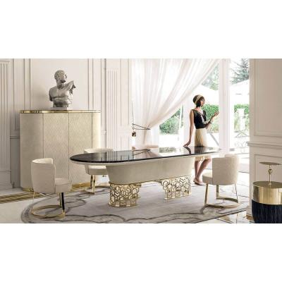 China High End Luxury Modern Dining Room Furniture Gold Stainless Steel Artificial Italian Marble Table Low Dining Table Size Customization for sale