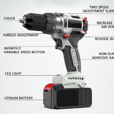 China Durable High Power Brushless Radio Impact Drill Lithium Battery Sub Team Leader 20v High Torque Hand Drill for sale