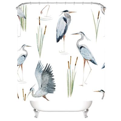 China Durable High Quality Polyester Flower And Bird Shower Curtain Separation Wet And Dry Shower Curtain for sale