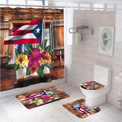 China Puerto Rico Flag Rooster Viable Red White Stripe 100 Polyester Customized 3d Printed Waterproof Shower Curtain Covers Bathroom Play Set for sale