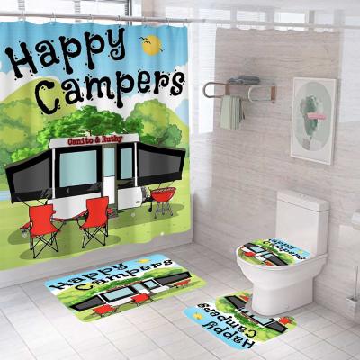 China Wholesale Polyester Custom Printing Happy Campers Kids Basketball Bath Game Set Shower Curtains Covers Set For Bathroom for sale