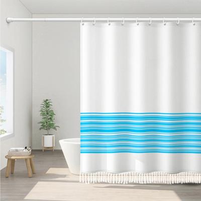 China Modern High Quality Hot Viable Sale Modern Striped Thick Polyester Amazon Chic Shower Curtain With Tassels For Bathroom Decor for sale