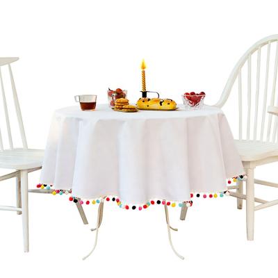 China Round Tablecloths Waterproof White Round Tablecloth Cotton Wedding With Colorful Tassel for sale