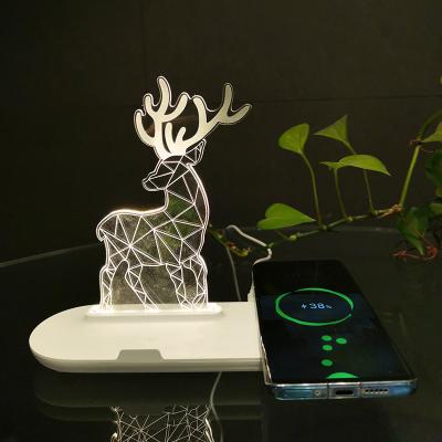 China Wireless Charger Hotel/Study/Bedroom/Office/Environment Custom 3D Illusion Noche Lamparas Noche Table Desk Residential Creative Acrylic Base With Led Lamp And Phone Holder for sale