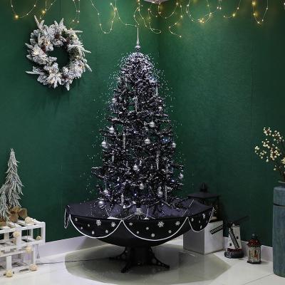 China Umbrella base 1.9m natal alberi di natale villagg modern black snowfall black christmas tree for sale