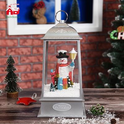 China Christamas Home Decoration Christmas Lantern Christmas Table Lamp Snowfall Decorative Light with Music Box Table Lantern for sale