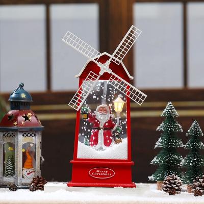 China Christamas Home Decoration Windmill Snowfall Lantern with Music Box Light Christmas Snowfall Snowfall Lamp for Home Decoration for sale