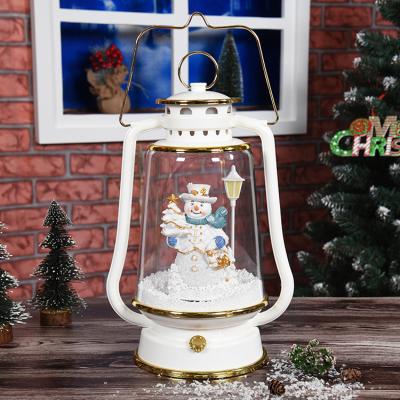 China Beautiful Home Decorations.Gifts USA Running Snowman Barn Decorative Lantern With Led Lighting And Music Christmas Lamp Decoration Supplies for sale