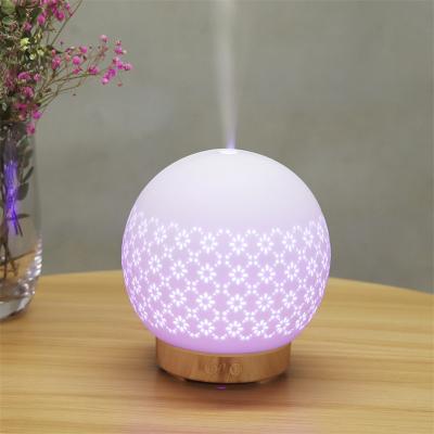 China White Waterless Household Ball Ceramic Essential Oil Nebulizer Diffuser with Wood Base for sale