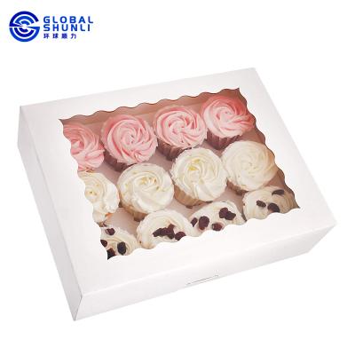 China Shunli Disposable Overall Cupcake Box Stand Up Standard 12 Cupcake Box With Divider Cupcake Box Set for sale