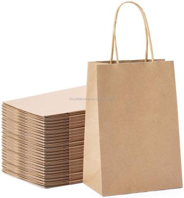 China Recyclable Paper Bags Gift Brown Kraft Paper Bag With Handle For Birthday Christmas Wedding And Party Celebrations for sale