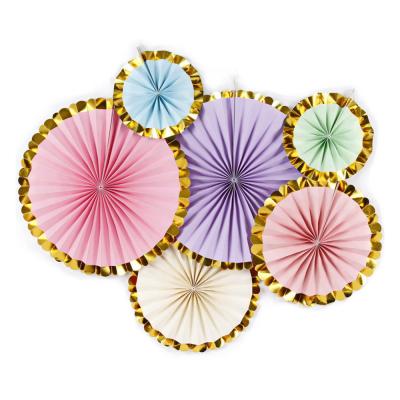 China Shunli Disposable Decorative Purple Paper Fans Golden Paper Fans Hanging Decoration Set For Party for sale