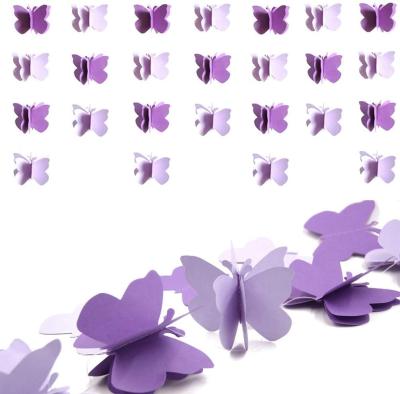 China Purple Disposable Shunli Paper Butterfly Garland 3D Banner Party Wedding Baby Shower Hanging Home Decor for sale