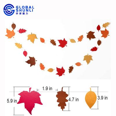 China Shunli Autumn Thanksgiving Day Long Maple Leaves Party Decoration Garland Paper Triangle Banner Fall Bunting Hanging Banner for sale