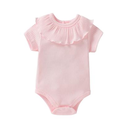 China Baby Romper With Button Factory INS 2023 Newborn Babies Lace Up Collar Rib Romper for sale