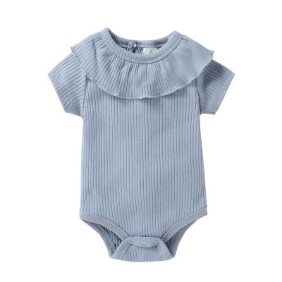 China Baby romper with button 2023 wholesale blue baby ruffle rib onesie newborn romper for sale