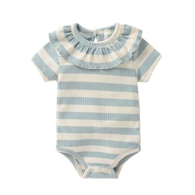 China Baby Romper With Button 2023 Wholesale Baby Boy Clothes Blue Stripe Ruffle Baby Jumpsuit for sale