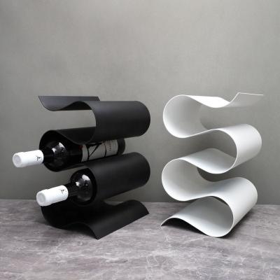 China Modern Home Decorations Viable Modern Home Decorations Wavy Wine Rack Art in Black or Mustard White Tableau Holders for sale