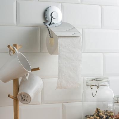 China Sustainable Stainless Steel Tissue Roll Dispenser Toilet Paper Holder With Cover And Powerful Suction Cup Mount for sale